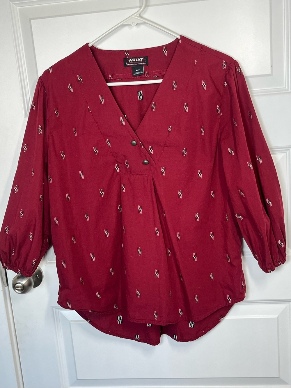 Ariat Burgundy Western Southwestern Peasant Blouse Small Chimayo